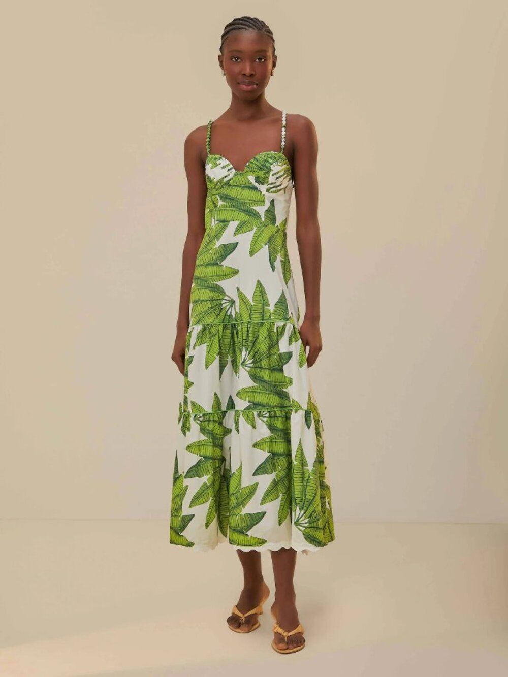 Farm Rio Palm Fan Off White Midi Dress - NWT sz M